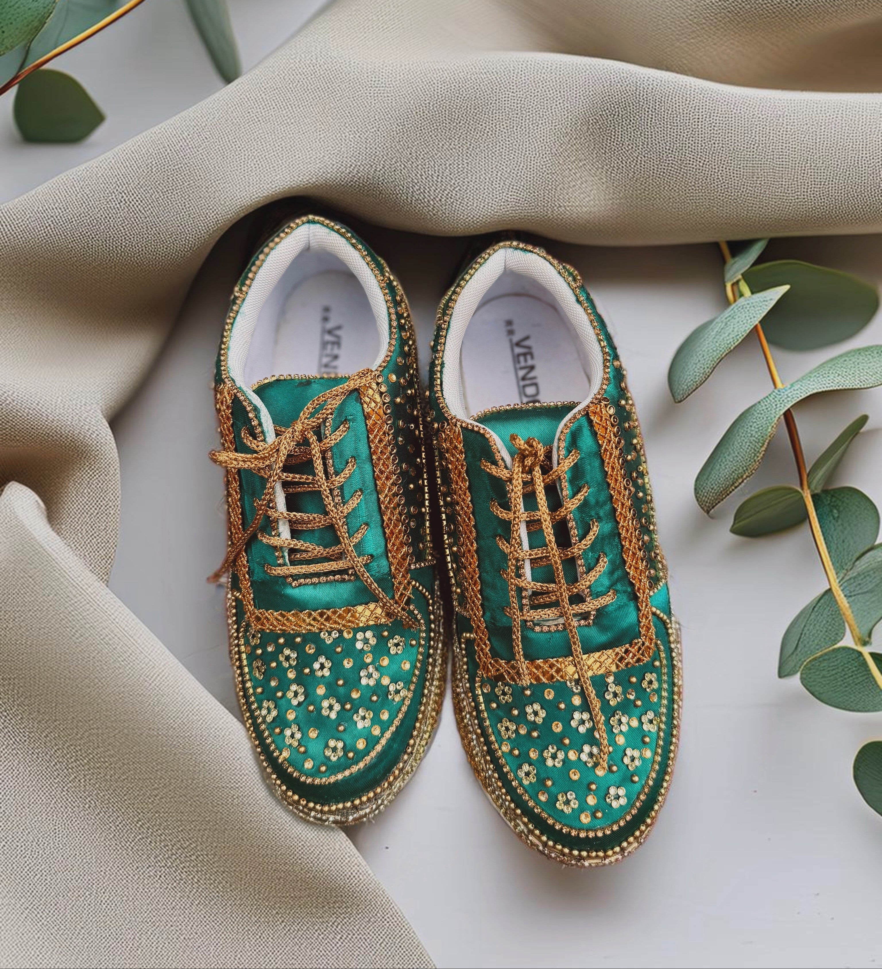 Emerald Zari Sneakers | Handcrafted Bridal Sneakers