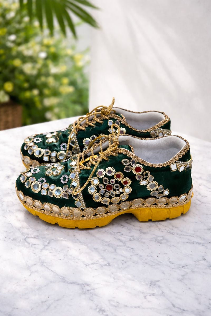 Emerald Sheesha Sneakers | Mirror Embellished Sneakers