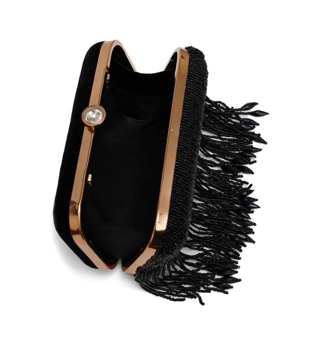 Midnight Fringe Glam Clutch