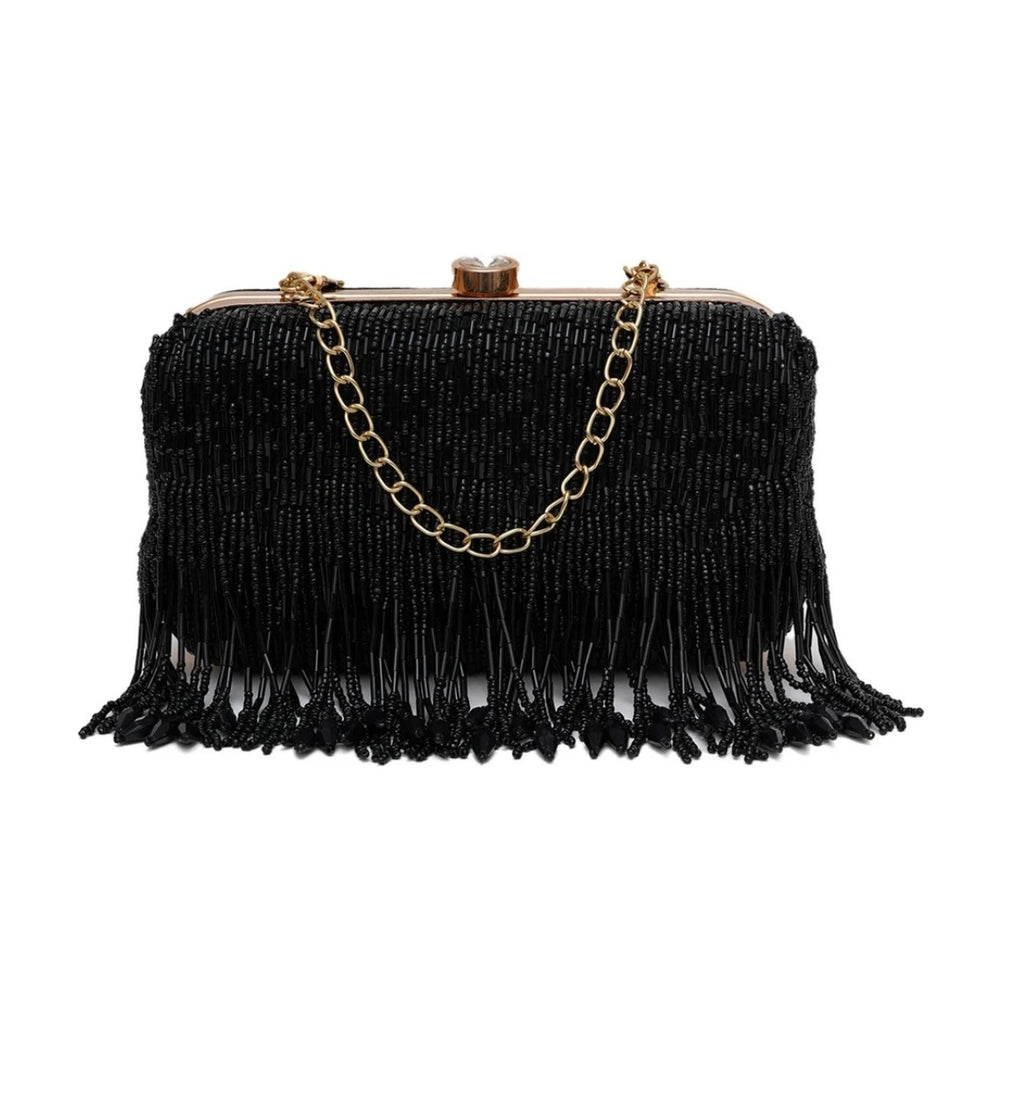 Midnight Fringe Glam Clutch