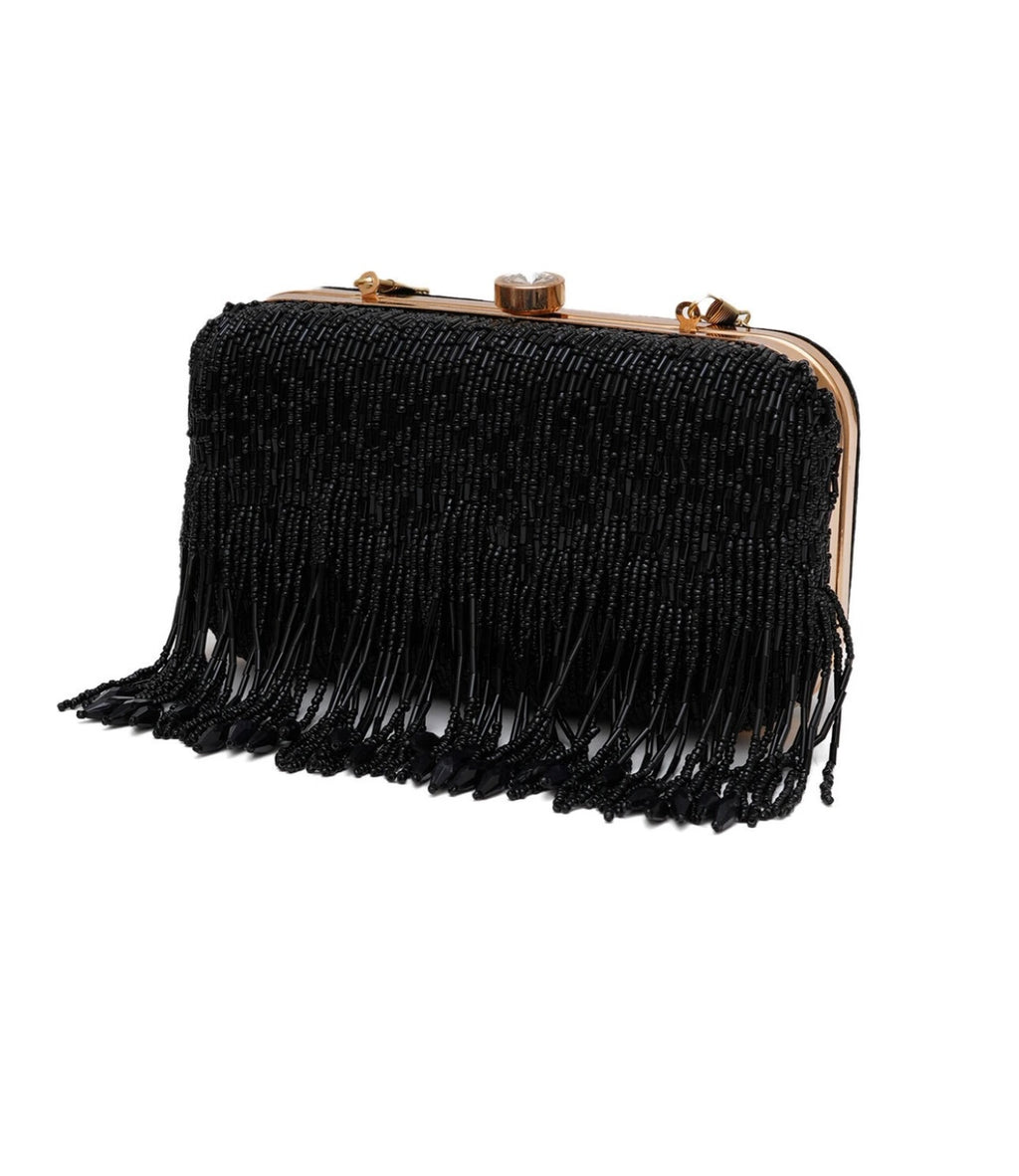 Midnight Fringe Glam Clutch