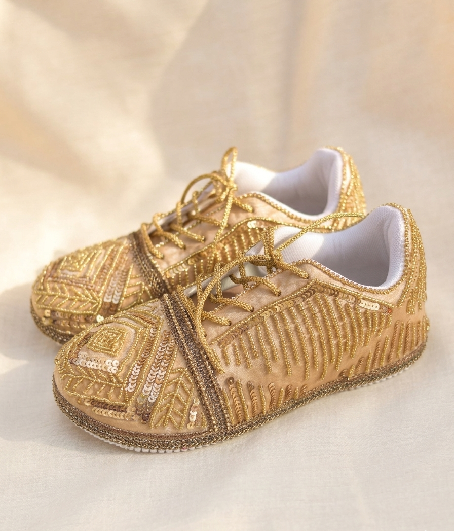 Golden Noor Sneakers | Hand-Embellished Luxe Radiance