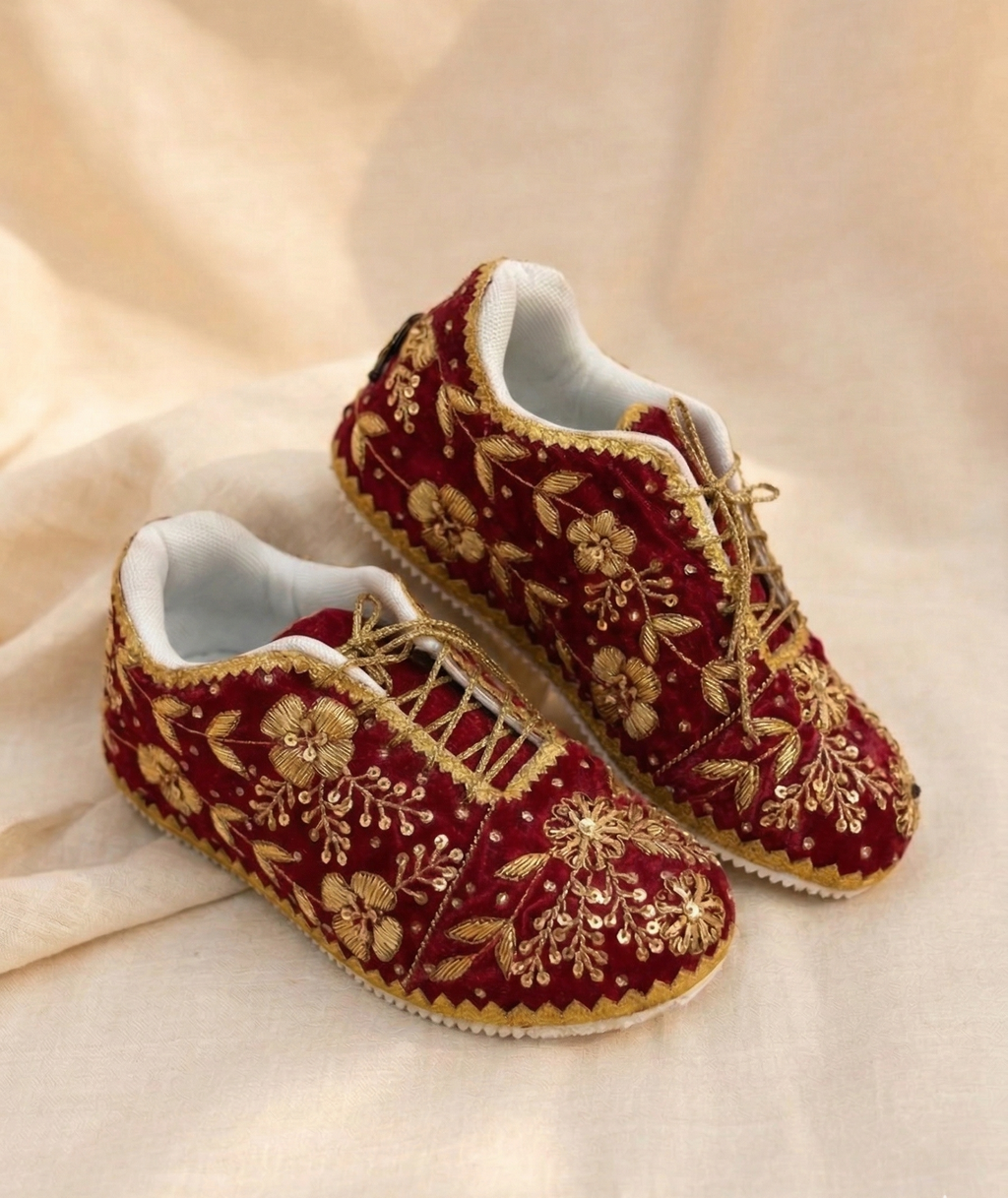 Zehra Ruby Sneakers | Floral Embroidered Royalty