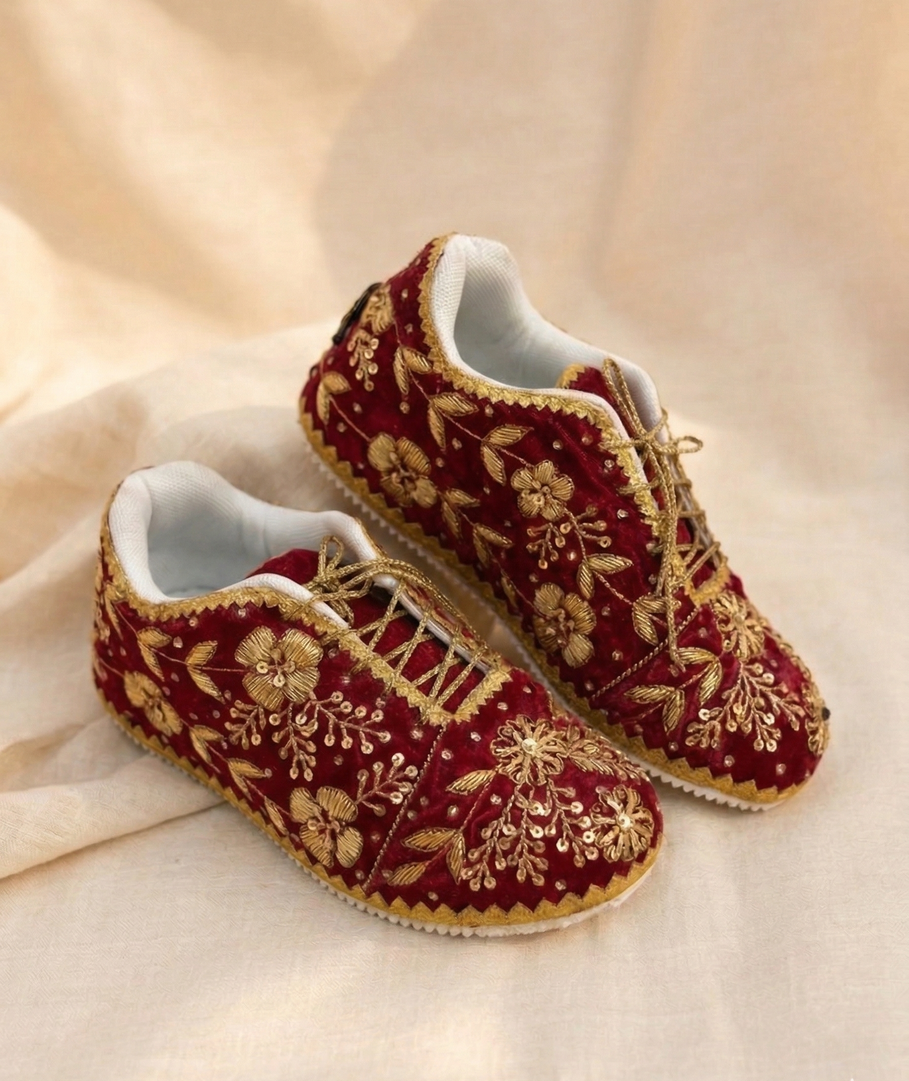 Zehra Ruby Sneakers | Floral Embroidered Royalty