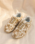 Zoya Pearl Sneakers | Floral Gold Embellished Elegance