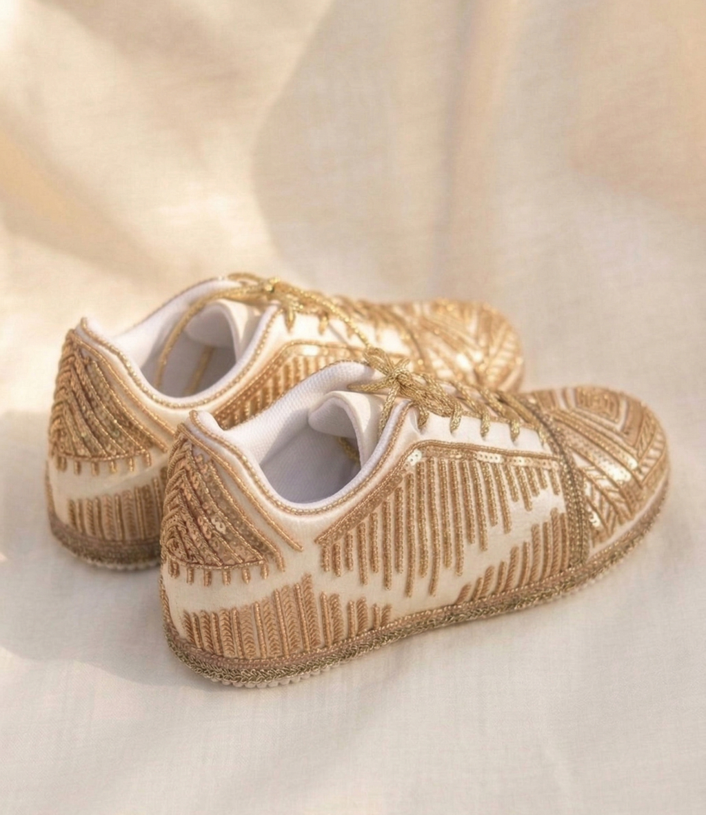 Noor Ivory Sneakers | Golden Handcrafted Grace