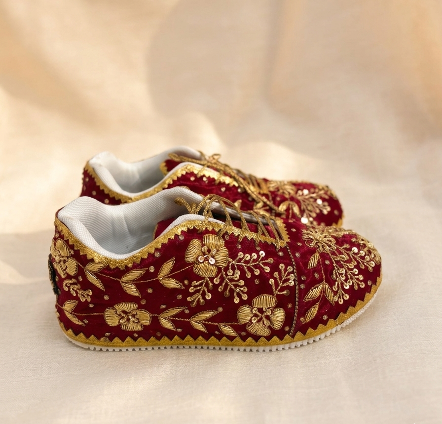 Zehra Ruby Sneakers | Floral Embroidered Royalty