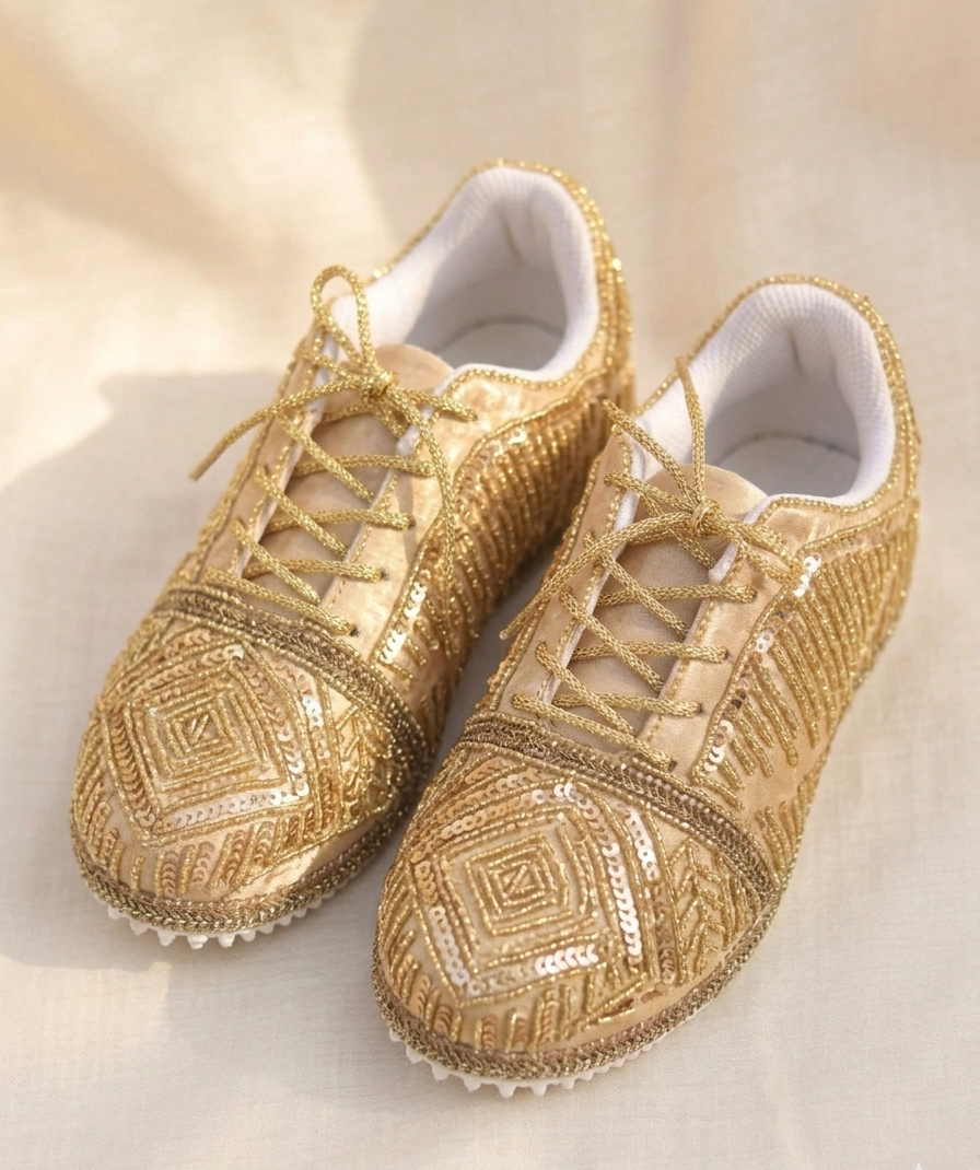 Golden Noor Sneakers | Hand-Embellished Luxe Radiance