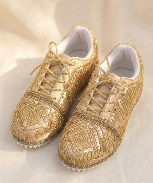 Golden Noor Sneakers | Hand-Embellished Luxe Radiance