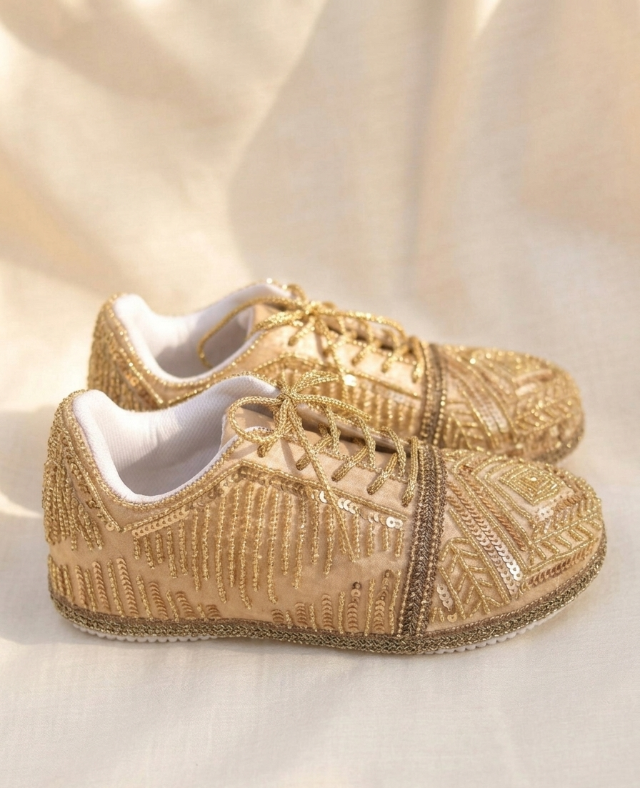 Golden Noor Sneakers | Hand-Embellished Luxe Radiance