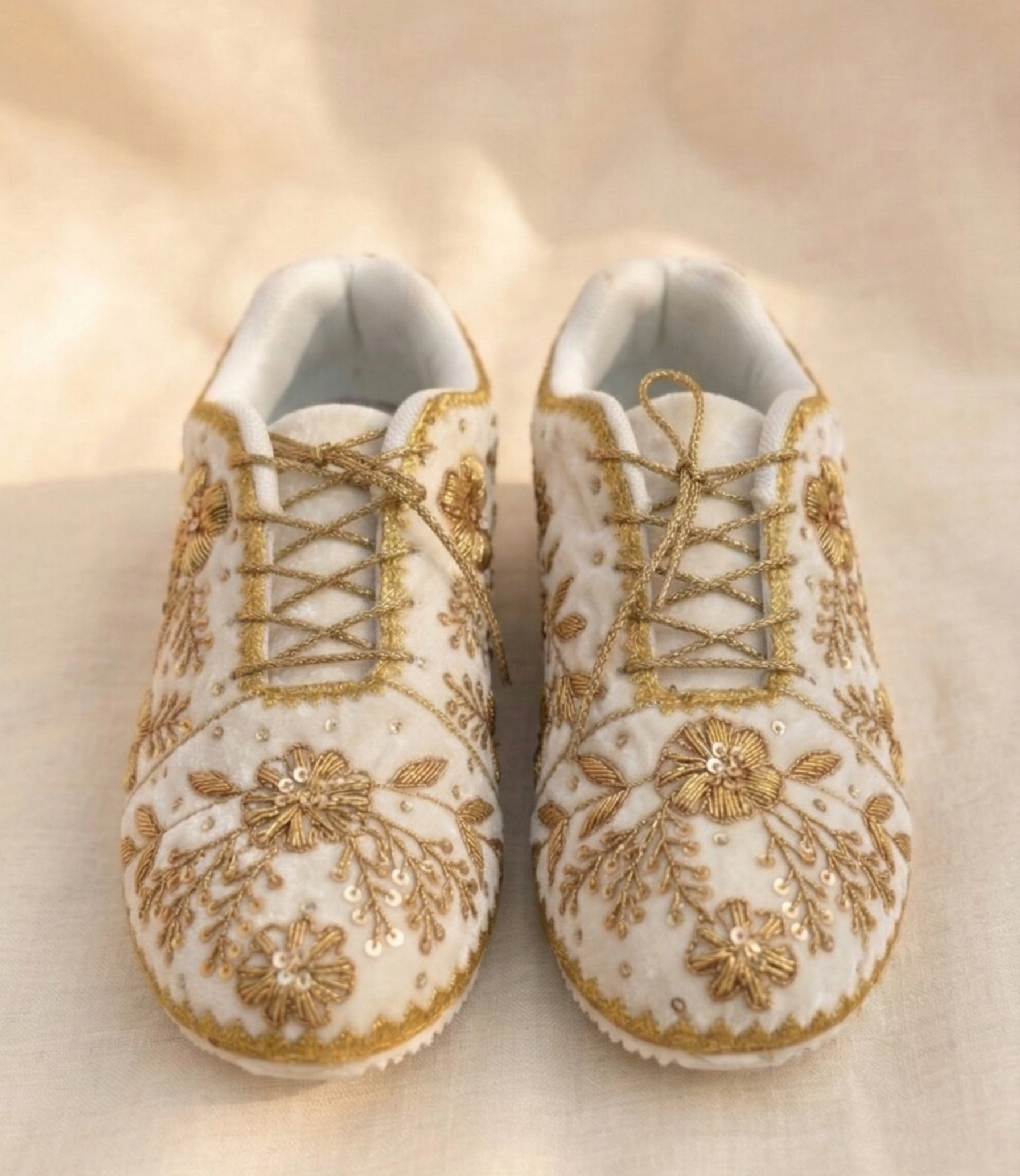 Zoya Pearl Sneakers | Floral Gold Embellished Elegance