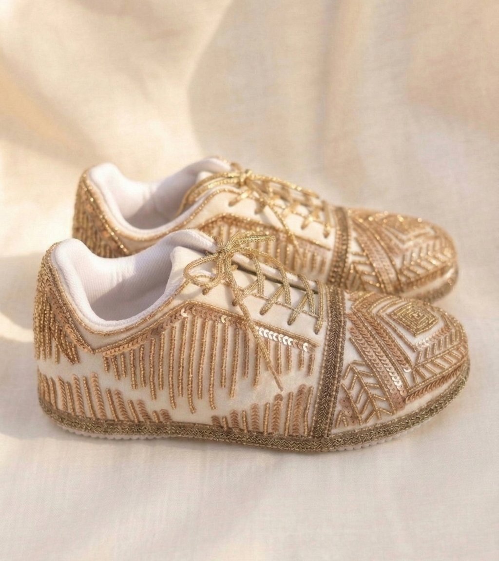 Noor Ivory Sneakers | Golden Handcrafted Grace