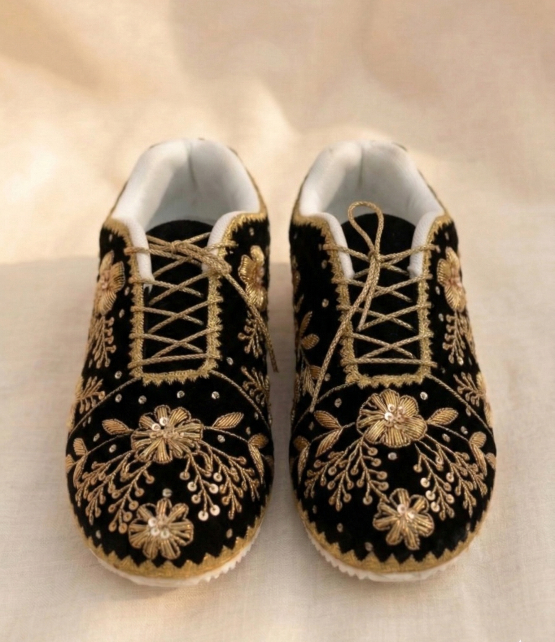 Noir Zehra Sneakers | Midnight Floral Gold Elegance
