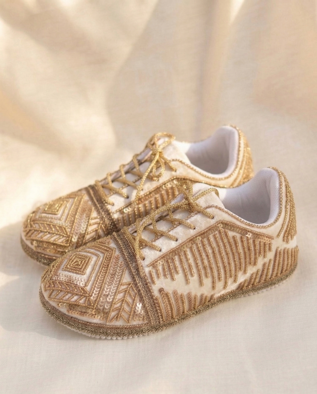 Noor Ivory Sneakers | Golden Handcrafted Grace