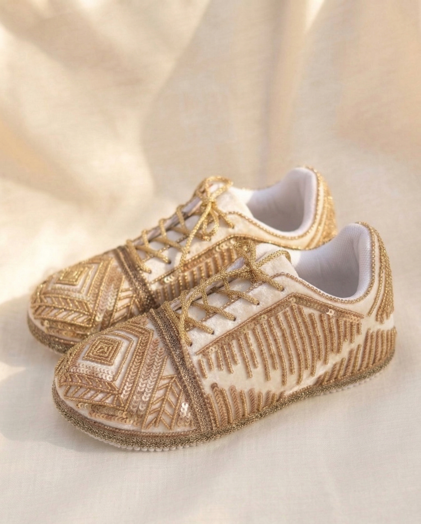 Noor Ivory Sneakers | Golden Handcrafted Grace