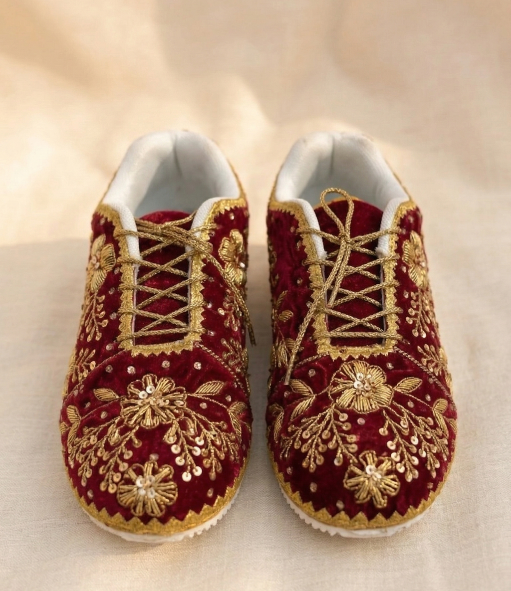 Zehra Ruby Sneakers | Floral Embroidered Royalty