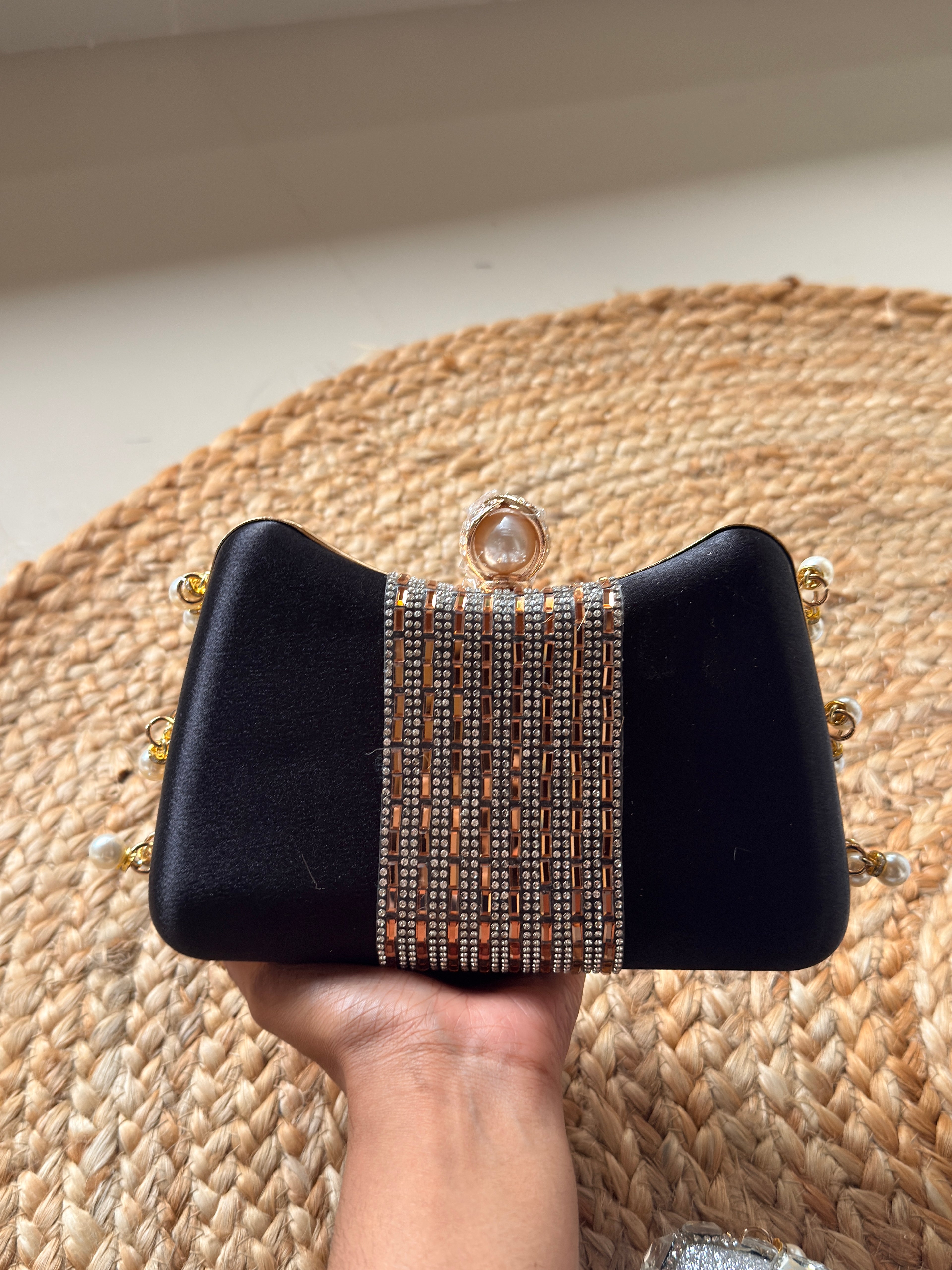 Noir Crystal Pearl Clutch