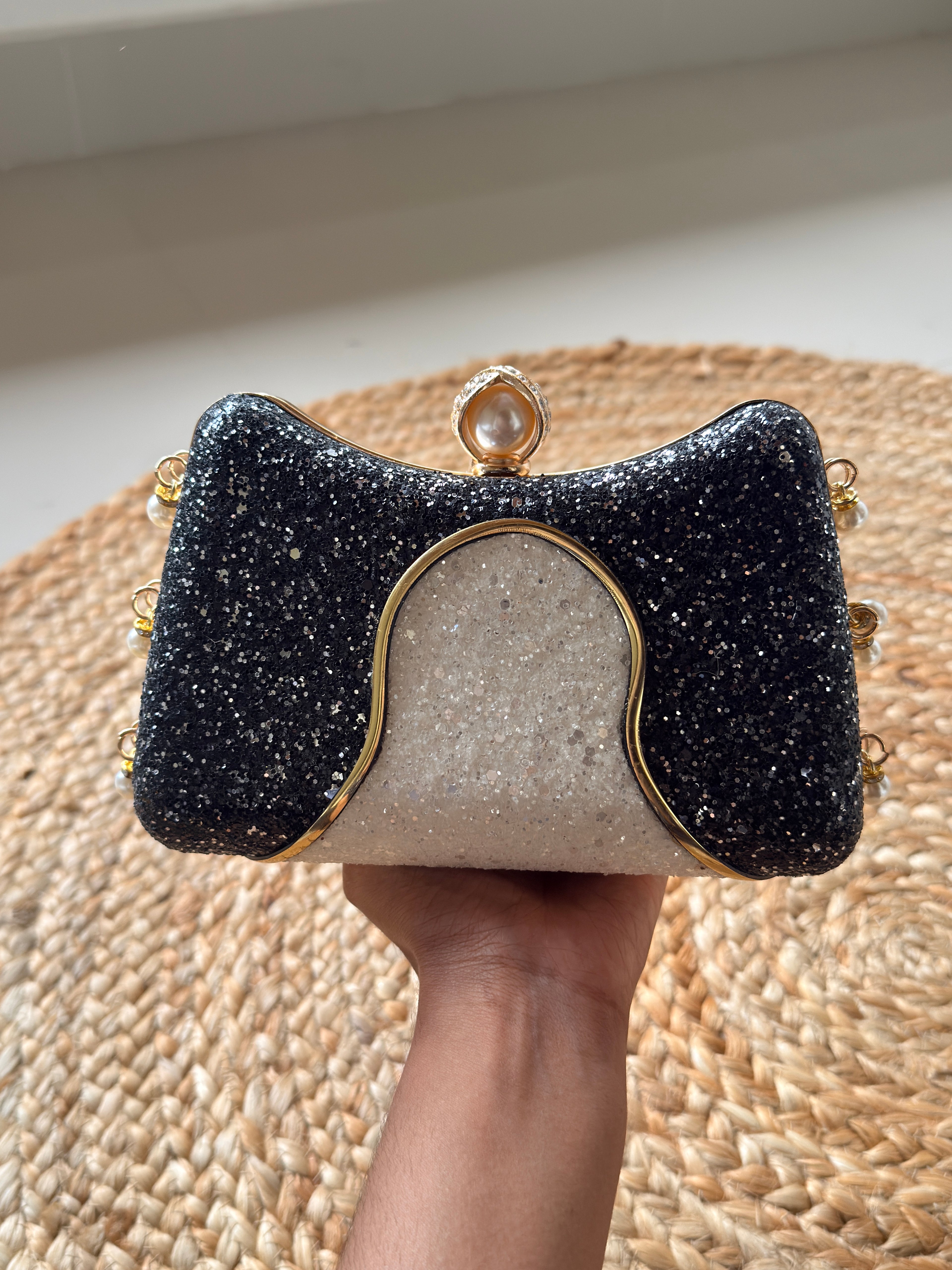 Midnight Pearl Glitter Clutch