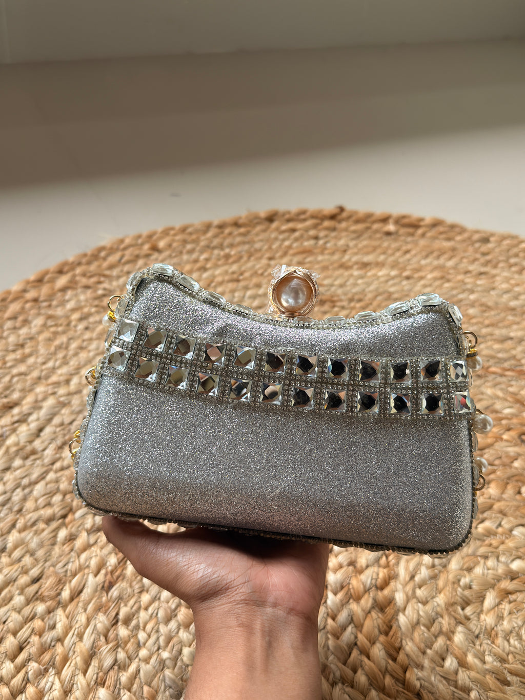 Silver Luxe Studded Clutch