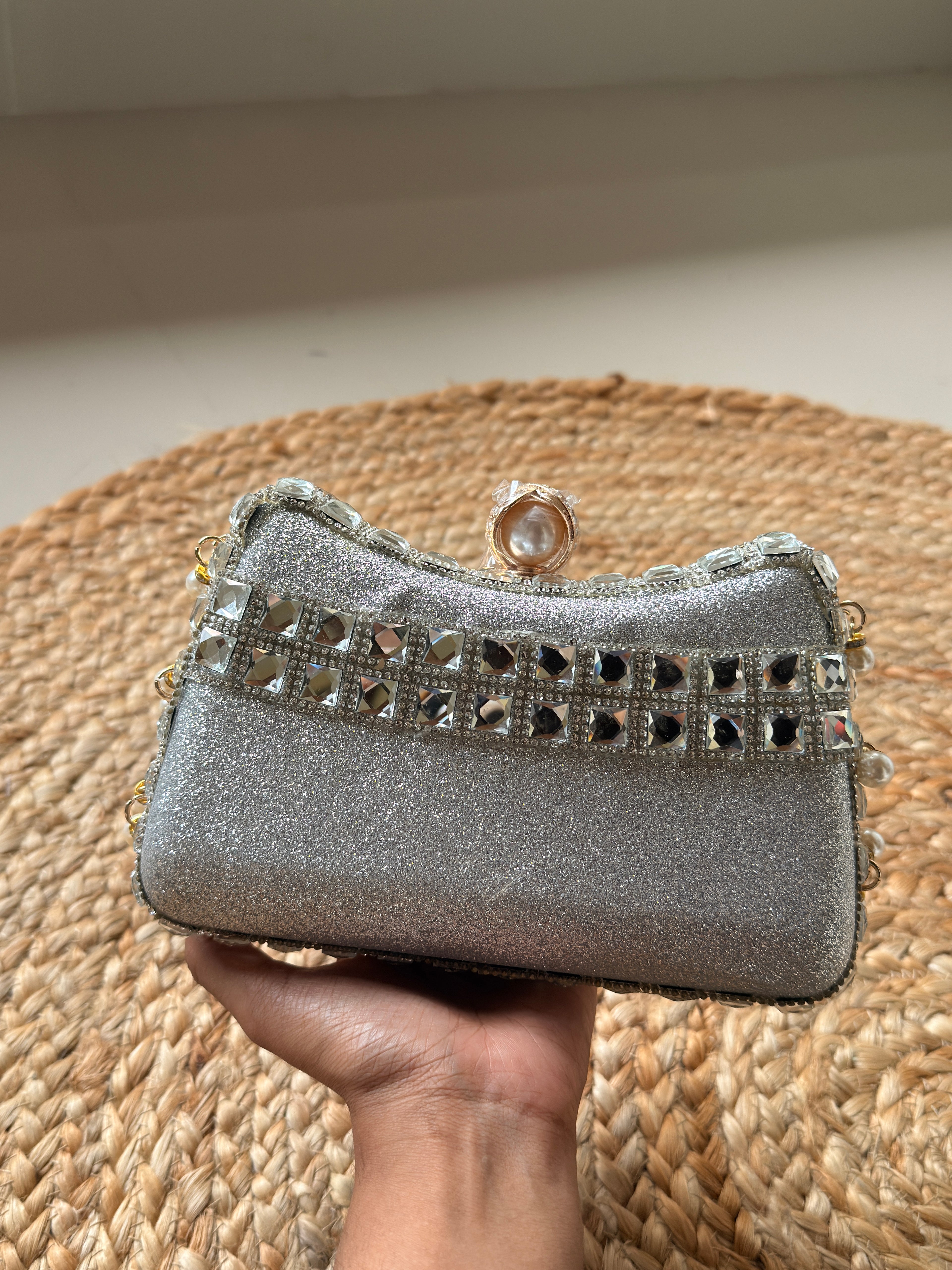 Silver Luxe Studded Clutch