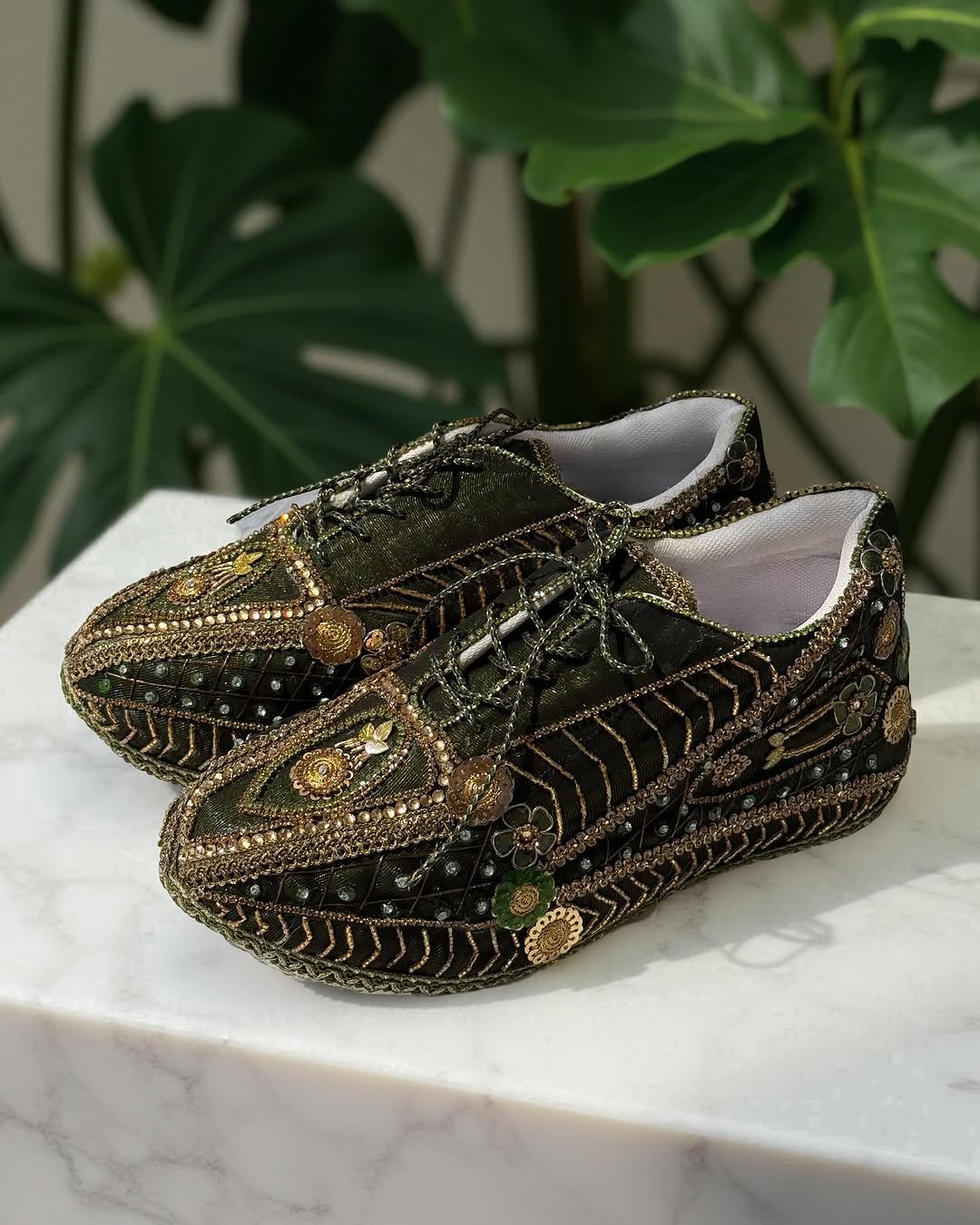 Noir Zari Sneakers | Antique Embellished Bridal Sneakers