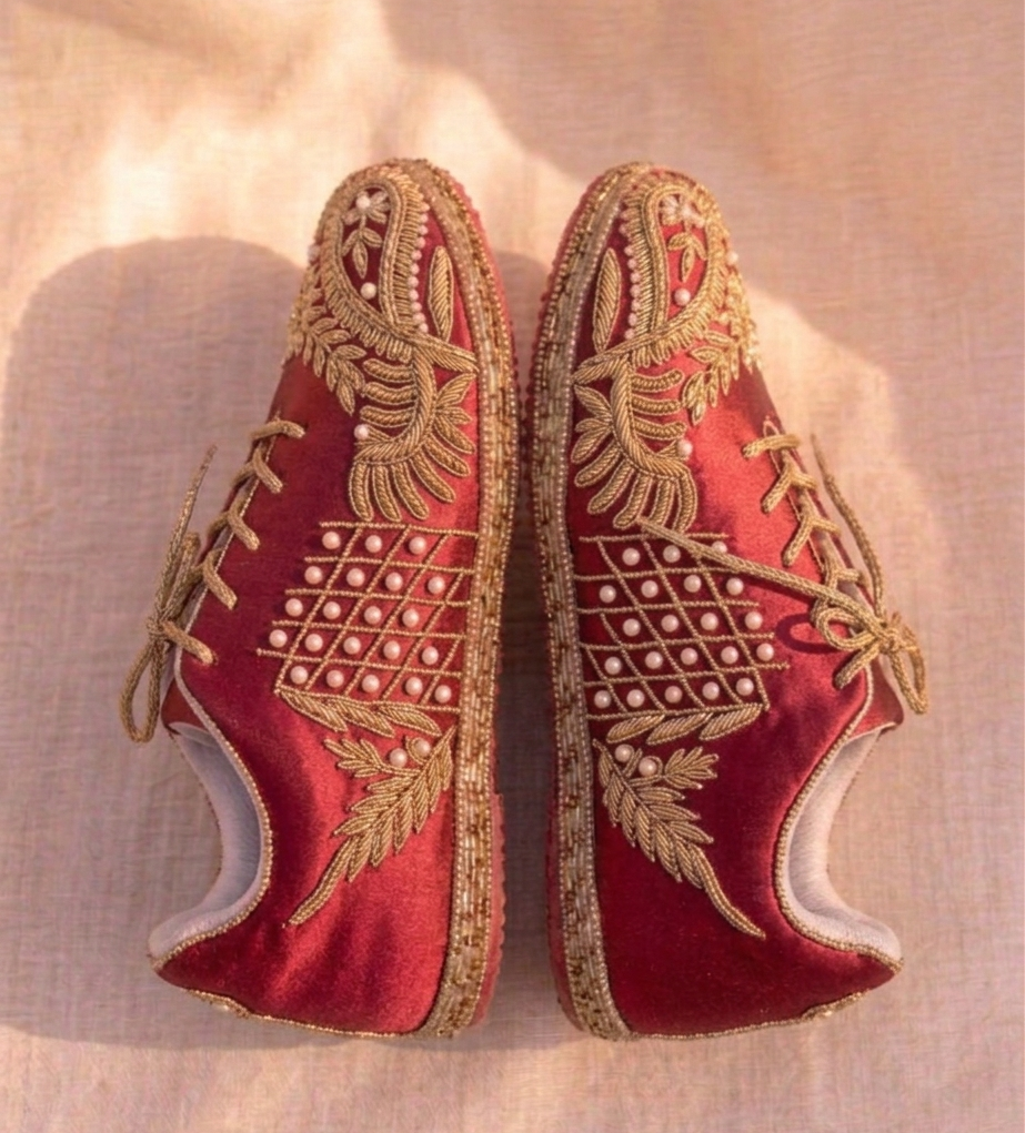 Rang-e-Noor Sneakers | Regal Red Gold Elegance