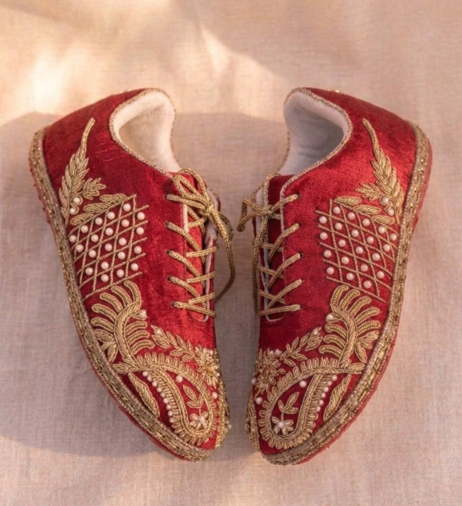 Rang-e-Noor Sneakers | Regal Red Gold Elegance