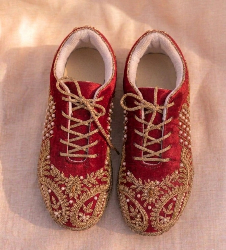 Rang-e-Noor Sneakers | Regal Red Gold Elegance