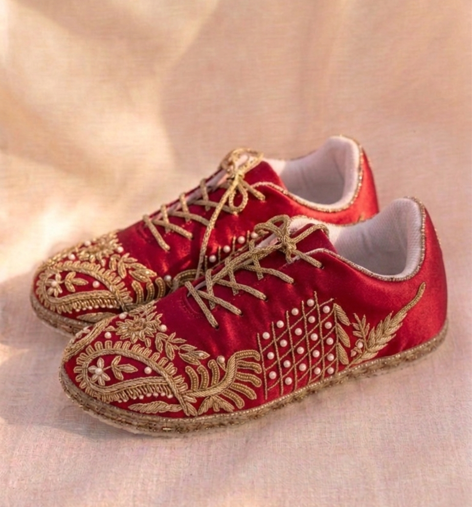 Rang-e-Noor Sneakers | Regal Red Gold Elegance