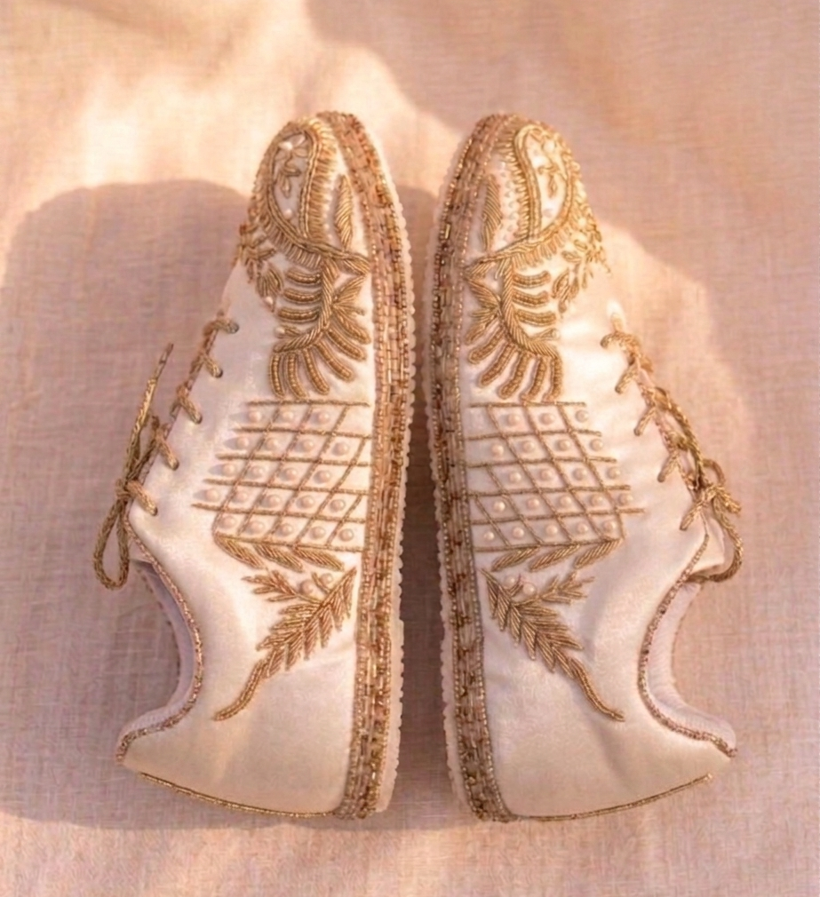 Noor-e-Raahi Sneakers | Floral Gold Elegance