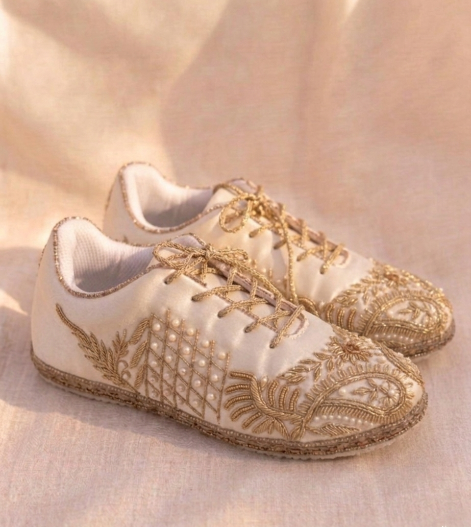 Noor-e-Raahi Sneakers | Floral Gold Elegance